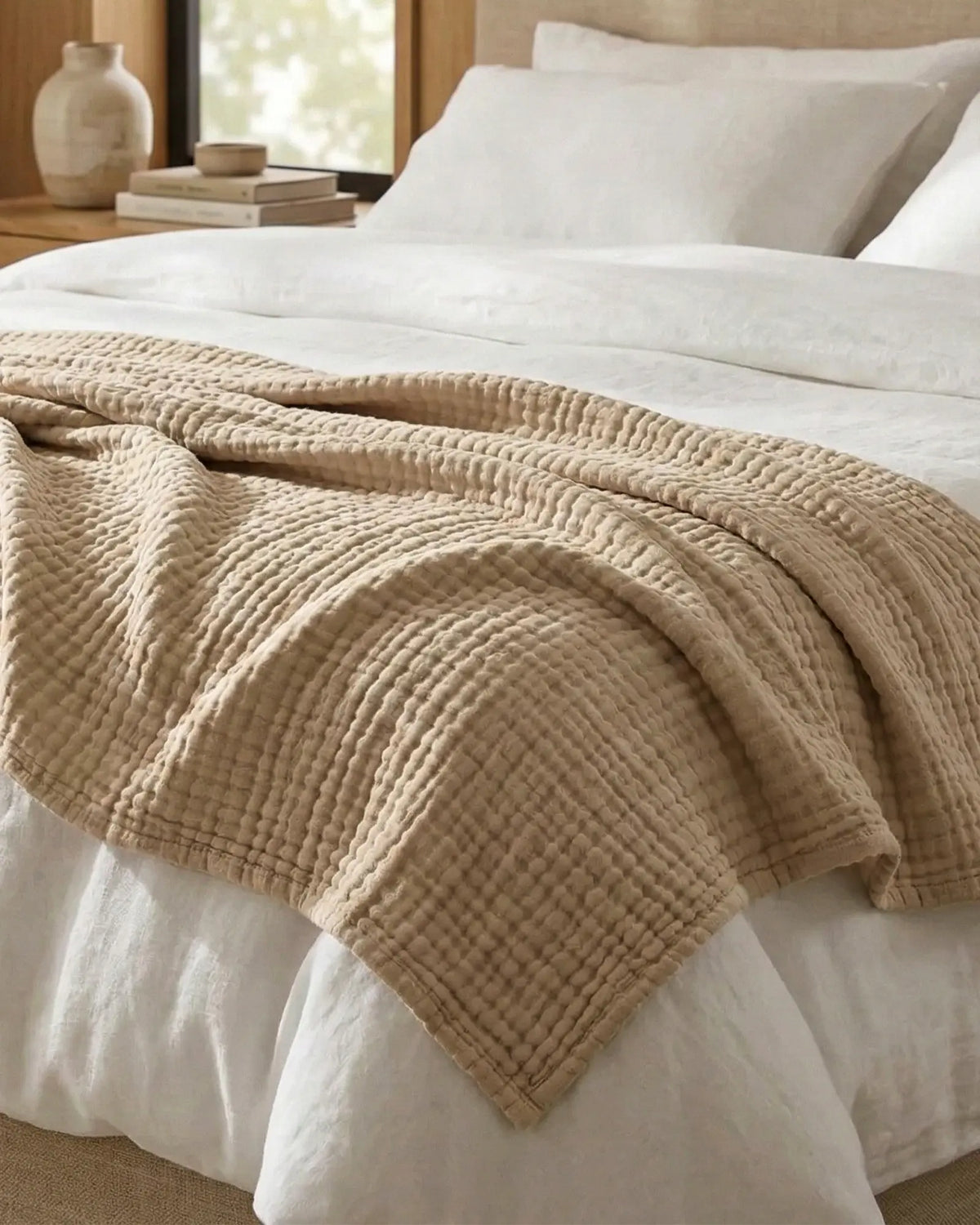 Couverture mousseline Dune – ambiance chambre