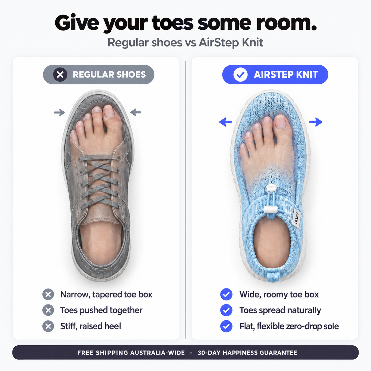 AirStep Knit vs regular shoes - wide toe box comparison