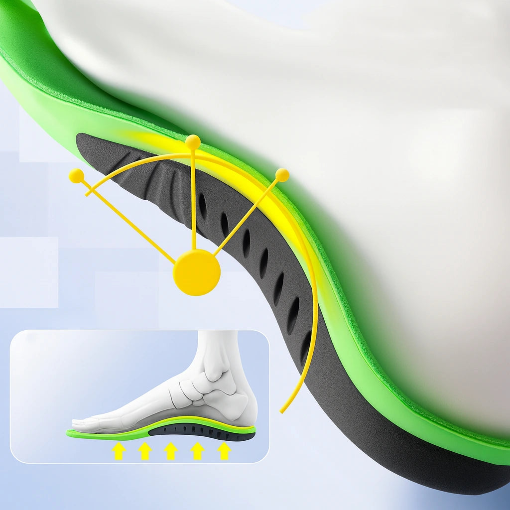 Contoured arch support spreads pressure evenly